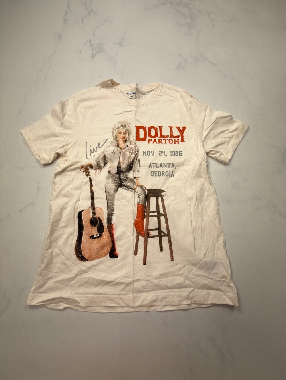 Old Navy Dolly Parton Graphic Tee Cream 80s Retro - Womens S